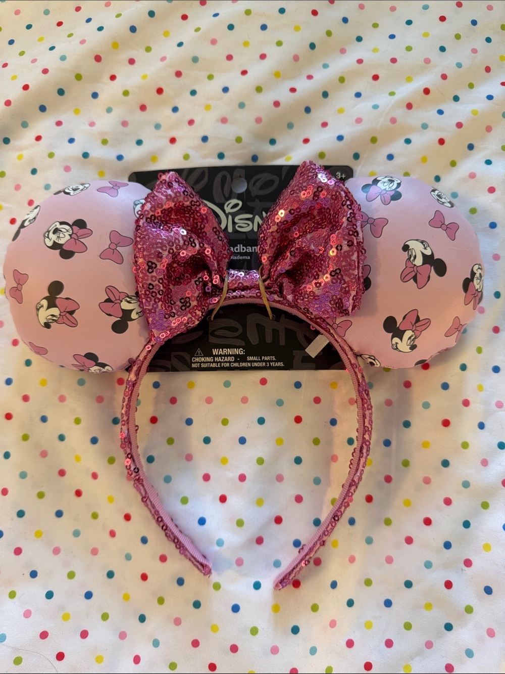 Disney Minnie Mouse Pink Sequin Bow Ear Headband